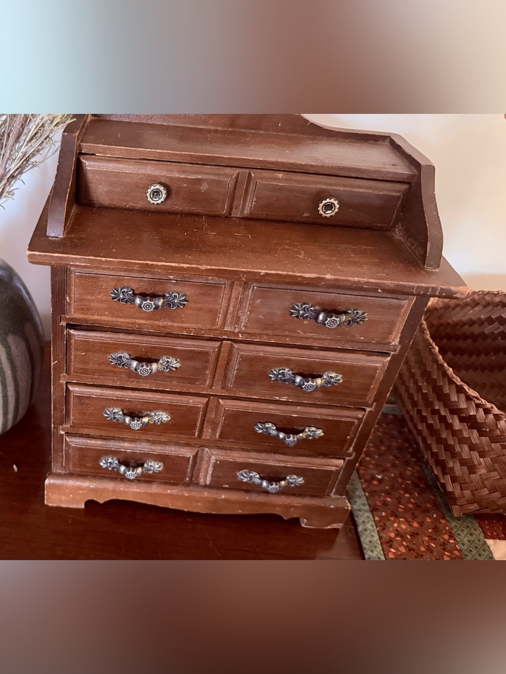 Vintage music Classic Brown Wooden Jewelry Organizer Chest - Unbranded